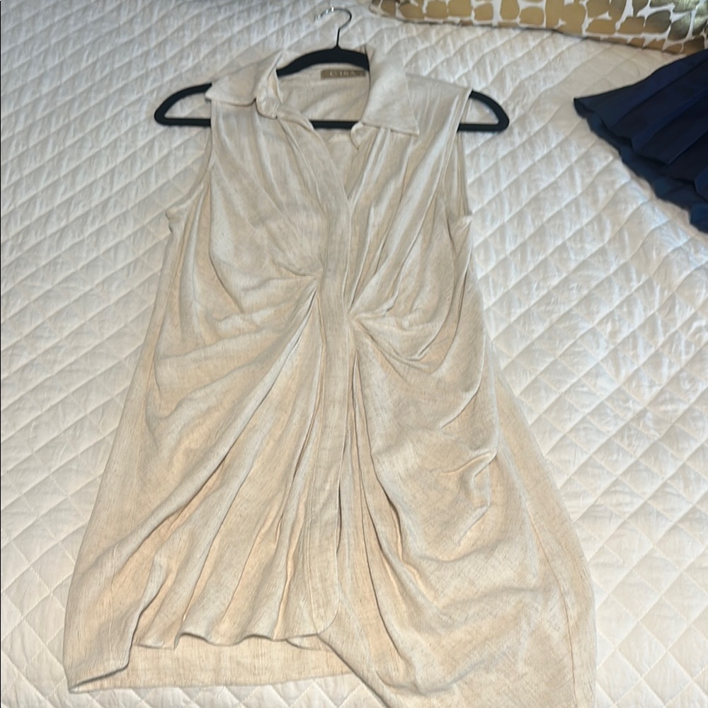 Beige Sleeveless Collared Dress